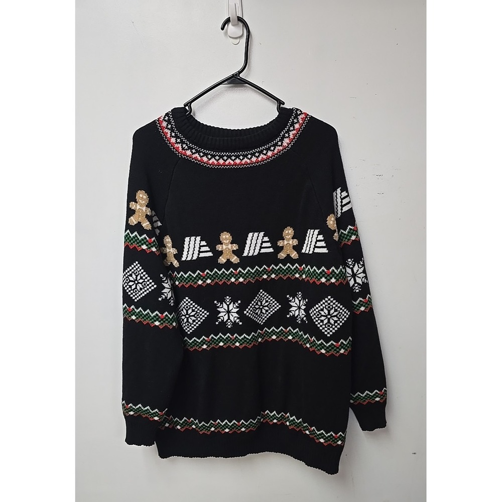 Aldi Gear Black Holiday Christmas Knit Preppy Pullover Sweater Womans‎ Size XL